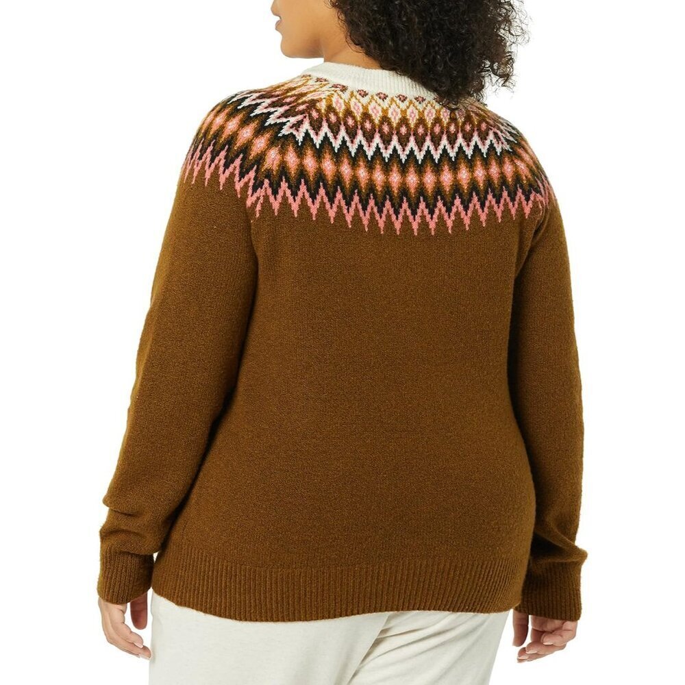Crewneck Sweater Soft Touch Knit Medium Brown Wool Cotton Polyester - Picture 4 of 5